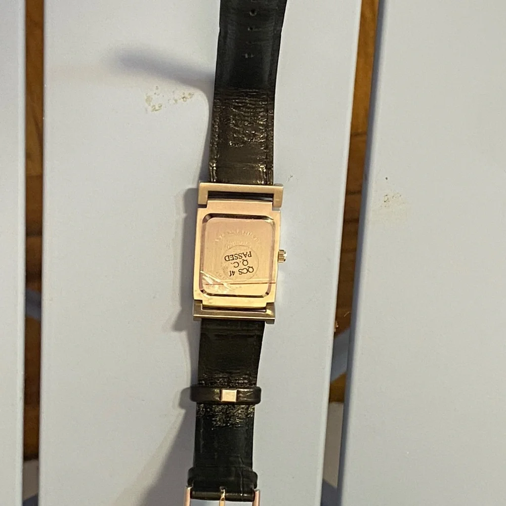 Embassy by Gruen Quartz Gold Tone Rectangular Watch Black Leather Band